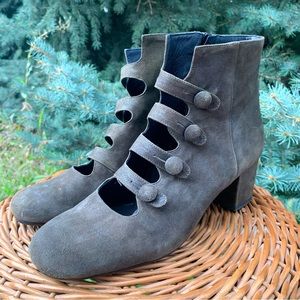 Suede Leather Green Peek-a-Boo Heeled Boots - Vera Gomma by Sundance - Size 39